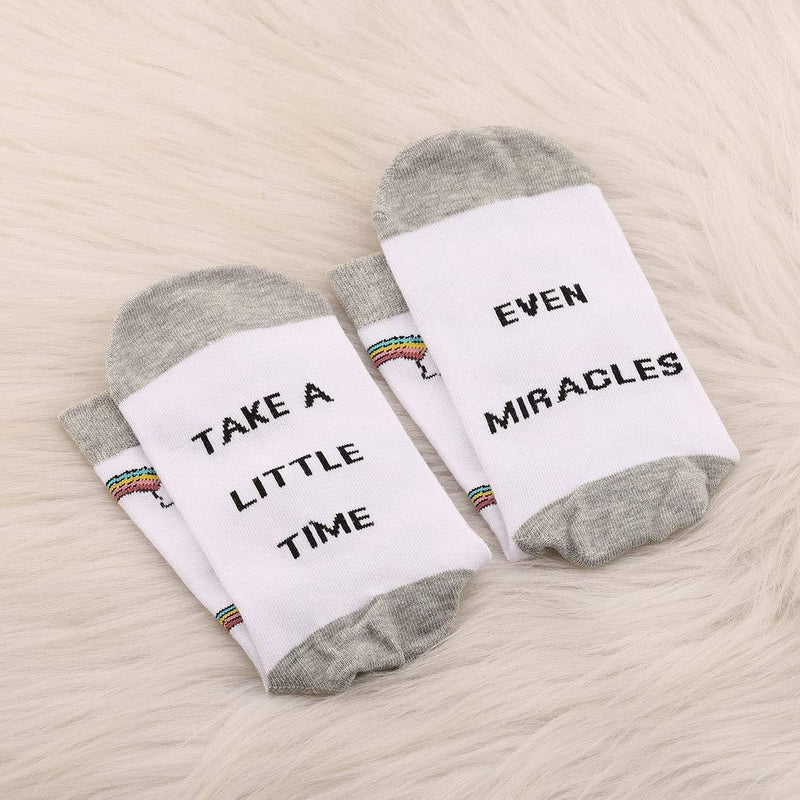 [Australia] - PYOUL 2 Pairs IVF/IUI Rainbow Baby socks Fertility Journey Transfer socks Even Miracles Take a Little Time Socks IVF Gift 