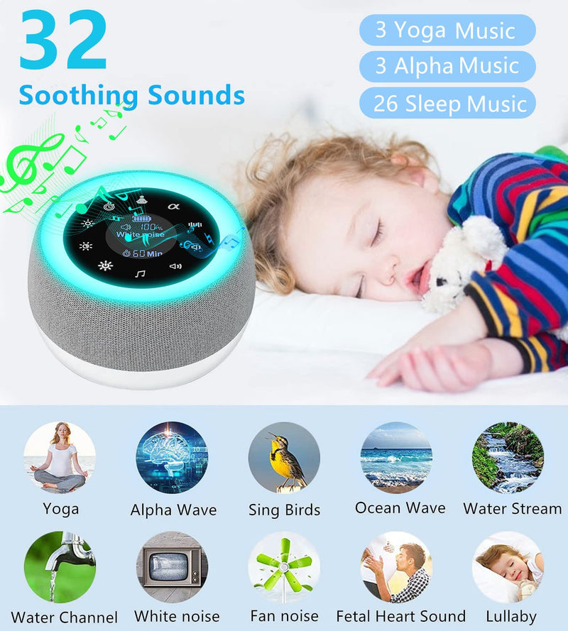 [Australia] - [2 in 1] White Noise Machine Baby, Portable Sound Machine Baby for Adults Kids with Night Light, 32 Soothing Sounds, USB Rechargeable & Headphone Jack, Sleep Sound Machine for Sleeping,Travel,Office 