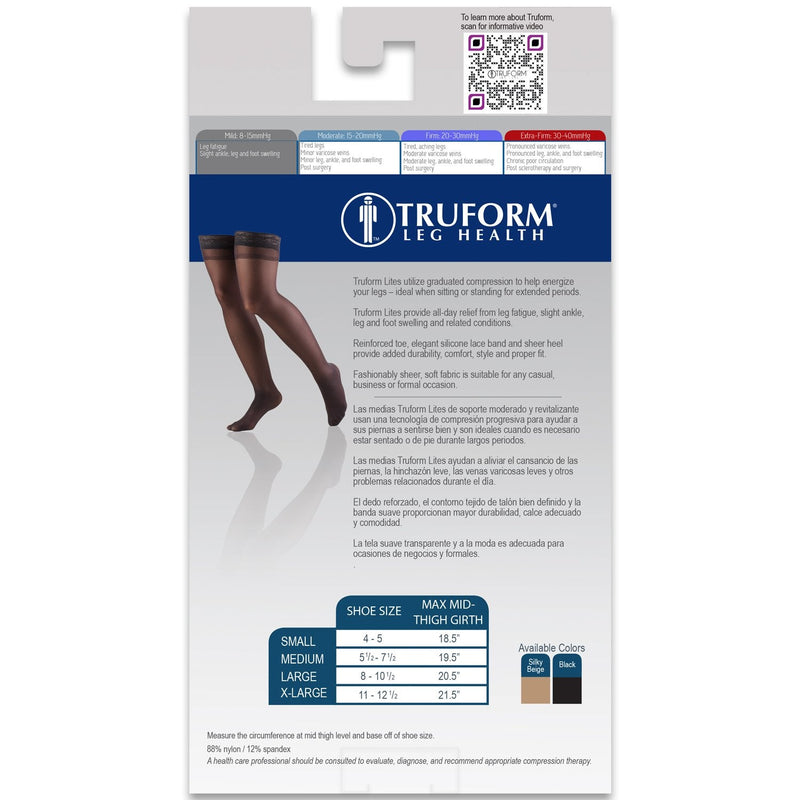 [Australia] - Truform Sheer Compression Stockings, 8-15 mmHg, Women's Thigh High Length, 20 Denier, Beige, Large Large (1 Pair) 