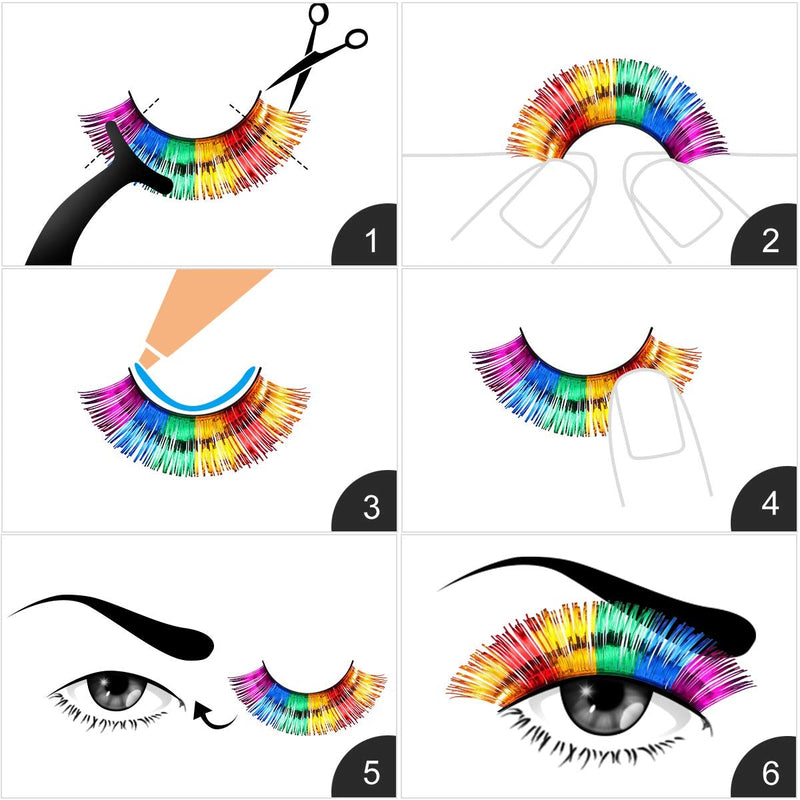 [Australia] - Frcolor Halloween Lashes 6Pairs Rainbow Fake Eyelashes Reusable Makeup Costume Lashes Handmade False Eyelashes for Party Stage Cosmetics 