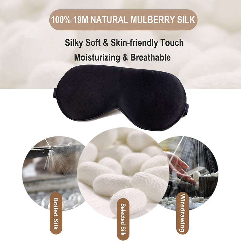 [Australia] - Silk Eye Mask 19MM Mulberry Silk Sleep Mask Sleeping Masks Silky Soft Blindfold Eyeshade Elastic Headband for Travel Naps Shift Work for Adult Black 