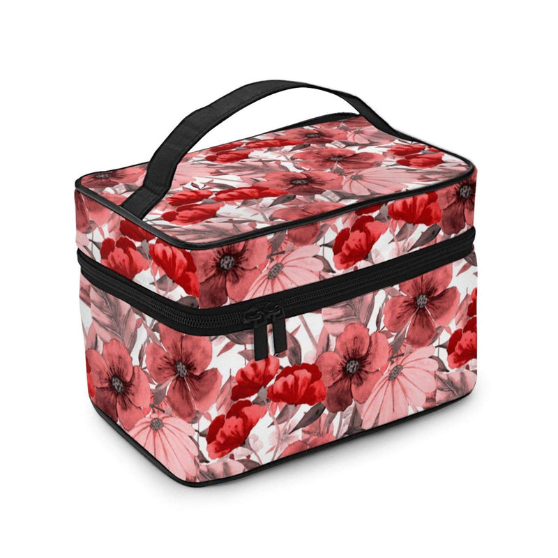 [Australia] - Watercolor Flowers Cosmetic Travel Bags for Women(9x6.5x6.2 in Square Makeup Case High Capacity Multifunction Portable Travel Toiletry Bag Black 