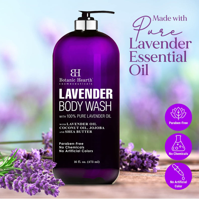 [Australia] - BOTANIC HEARTH Lavender Body Wash with Peppermint Oil - for Women & Men and Shower Gel - Fights Acne, Soothes Eczema and Dry Irritated Skin, Sulfate and Paraben Free - 16 fl oz 