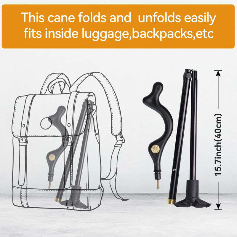 [Australia] - Rozhuhro Folding Walking Stick for Women Elderly Men, Adjustable Crutches with Comfy Handle, Posture Walking Cane 10 Height Adjustment Self-Stand Aluminum Alloy Black Canes for Every Occasion 