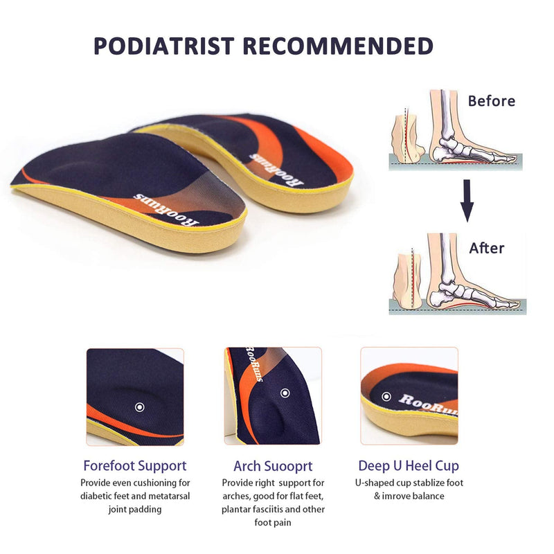 [Australia] - Orthotic Inserts 3/4 Length, Plantar Fasciitis Insoles with Metatarsal Pads Heel Cushion for Men and Women, High Arch Support Shoe Inserts for Flat Feet, Overpronation, Walking Running, M M(Men's7-10.5, Women's8-11.5) 