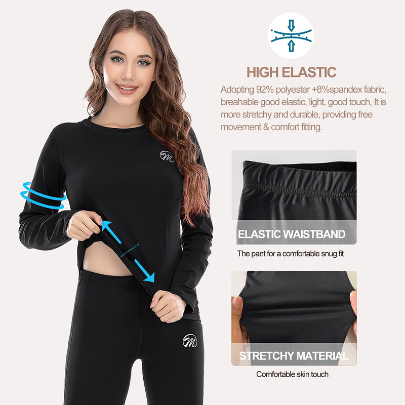 [Australia] - MEETWEE Women’s Thermal Underwear Set, Winter Base Layer for Ladies, Long Sleeve Top & Bottom Quick Dry Long Johns Suit with Fleece Lined for Running Skiing Workout Black Set M 