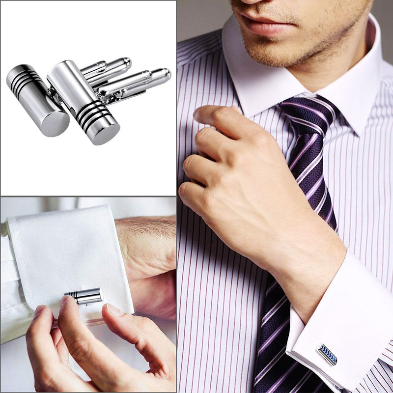 [Australia] - Lictin Men's Cufflinks Cuff Links for Men, Stainless Steel Classic Tone Cufflinks Black Striped Cuff Links Shirt Suit Cufflinks, 5 Pairs Slivery 