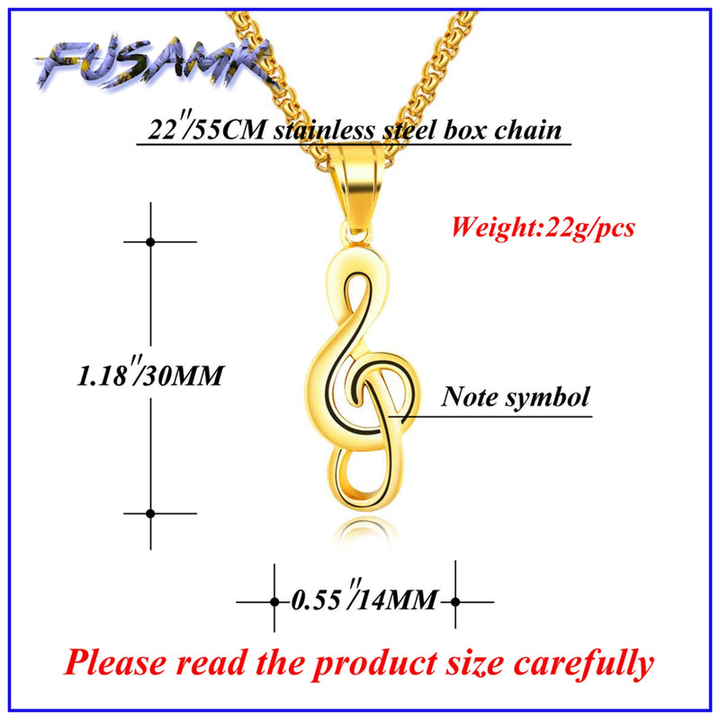 [Australia] - Fusamk Fashion Music Titanium Steel Note Symbol Pendant Charm Necklace Gold Note 