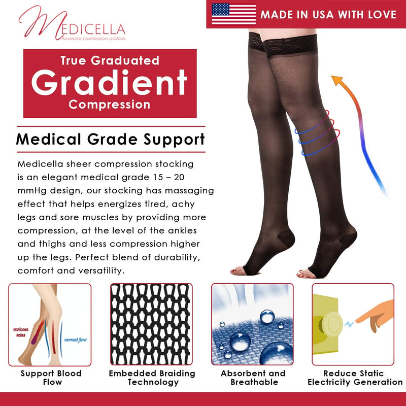 [Australia] - Medicella Thigh High Compression Stockings for Women Open Toe 15-20 mmHg Medical Quality XX-Large Black 