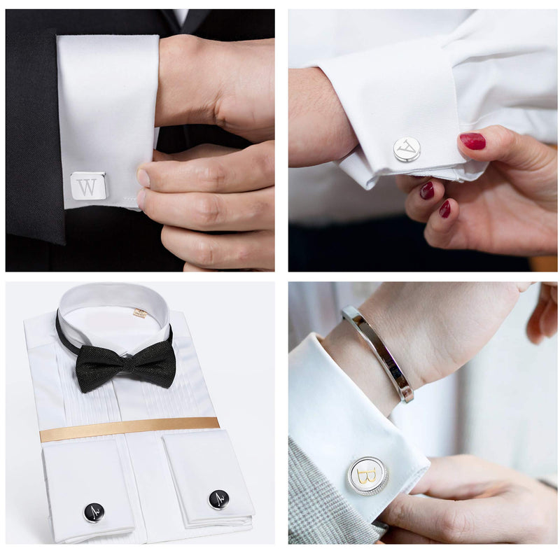 [Australia] - LOYALLOOK 4Pairs Men's Initial Letter Shirts Cufflinks Engraved Shirt Cufflink Alphabet Set Fashion Dazzle Tuxedo Cufflinks Business Wedding Father's DayGift Letter A 