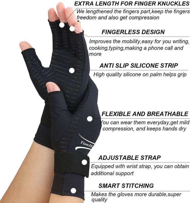 [Australia] - 2 Pairs Copper Arthritis Gloves for Women, Fingerless Compression Gloves for Men with Adjustable Wrist Strap, Copper Infused Hand Gloves for Carpal Tunnel, Tendonitis, Relieve Pain (Small/Medium) Small/Medium 
