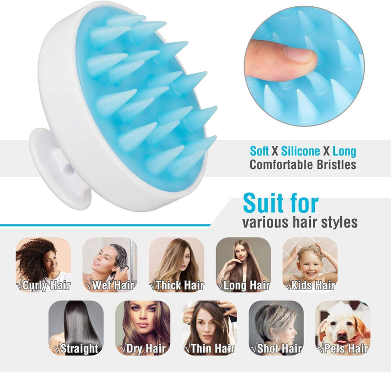 [Australia] - Shampoo Brush, Silicone Scalp Massager Hair Brush Head Massager Hair Growth Scrubber for Straight Curly Long Short Thick Thin Wet Dry Hair for Men Women Kids Pets White-blue 