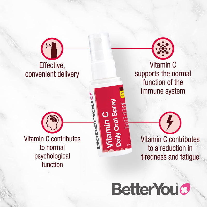 [Australia] - BetterYou Vitamin C Daily Oral Spray | Selenium, Vitamin B2 and Green Tea Extract | 100mg per daily serving | Natural Cherry and Pomegranate Flavour | 25ml 