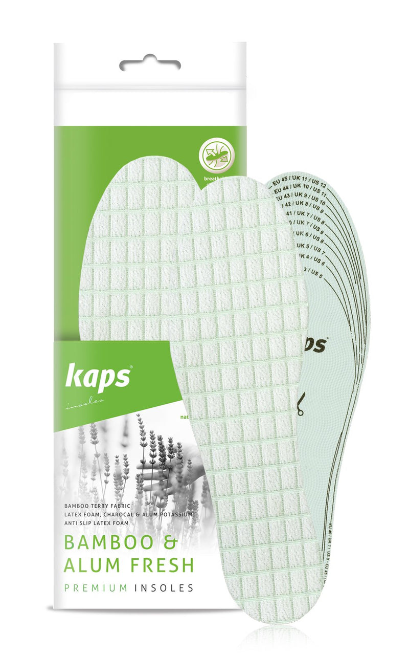 [Australia] - Kaps Antifungal Insoles with Bamboo, Alum and Charcoal, Shoe Insoles Men Women Against Athletes Foot Mycosis and Odour, White, Cut to Fit Cut to Size 