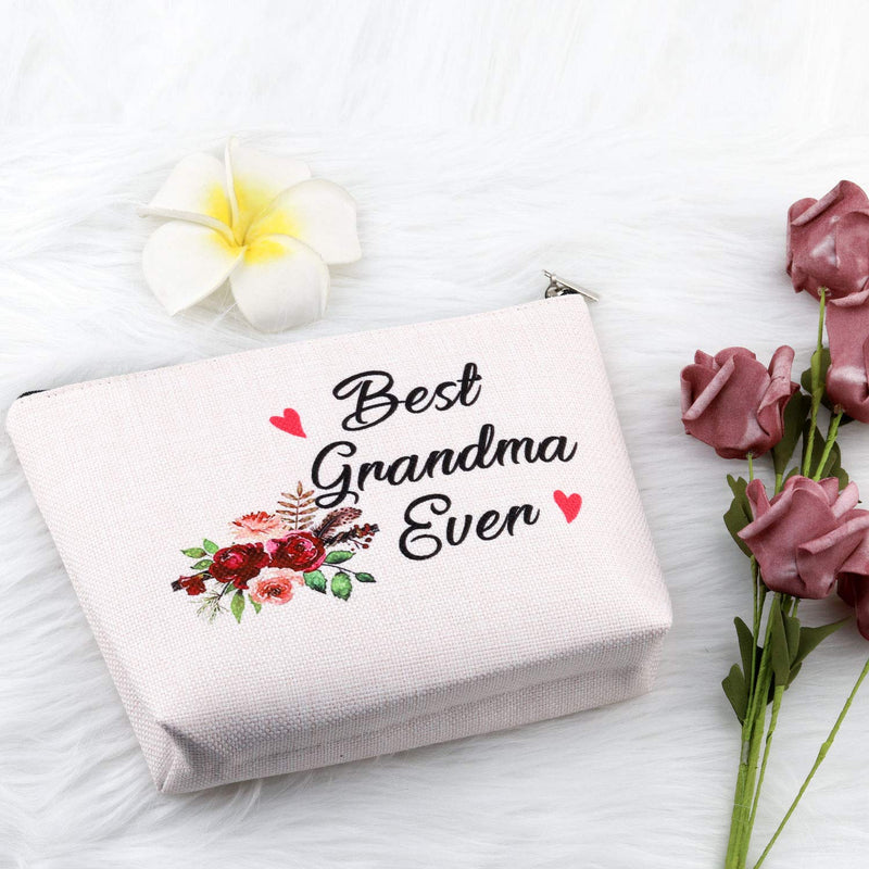 [Australia] - PXTIDY Best Grandma Ever Cosmetic Bag, Best Grandma Gifts,Makeup Pouch for Grandma, Grandma Greeting Birthday Makeup Bag, Mother's Day Gifts for Grandmother (beige) beige 