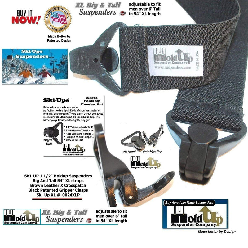 [Australia] - Holdup Suspender Company XL Black Ski-Up Suspenders X-back with black patented gripper clasp 