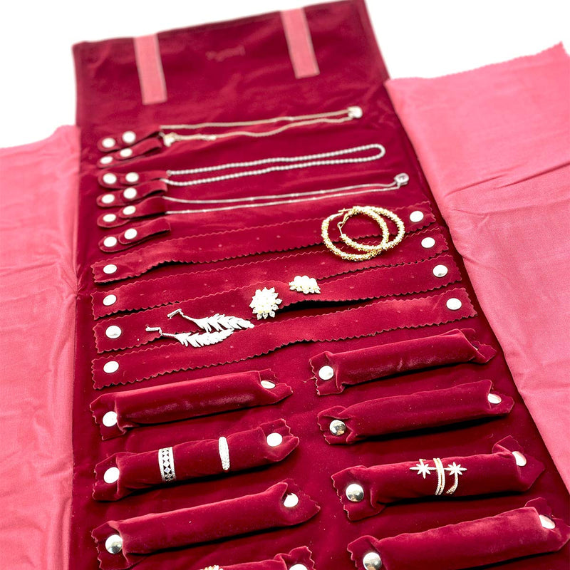 [Australia] - UnionPlus Velet Travel Jewelry Case Roll Bag Organizer for Necklace Bracelet Earrings Ring, Burgundy (Large Burgundy) Large Burgundy 