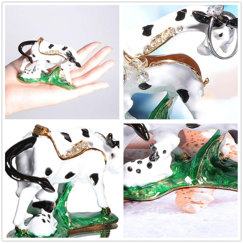 [Australia] - Waltz&F Mother Cow and Calf Jeweled Trinket Box Hinged Hand-Painted Ring Holder Home Decoration 