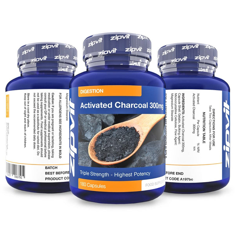 [Australia] - Activated Charcoal Capsules 300mg, 180 Capsules, Promotes Gut Health, Helps Detox and Reduces Flatulence 