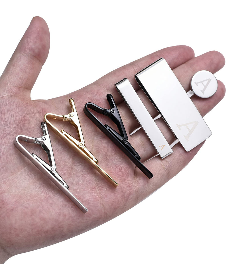 [Australia] - Tornito 7Pcs Cufflinks Tie Bar Button Shirt Studs Money Clip Personalized Initials Alphabet Engraved Letter A-Z for Men Business Wedding 