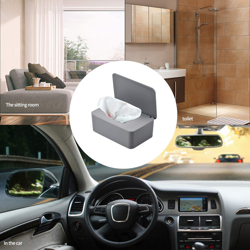 [Australia] - Wipes Dispenser Case Baby Wet Wipes Box Tissue Storage Case Container Plastic Napkin Box Toilet Paper Holder with Lid Seal for Home Office Car, Gray 