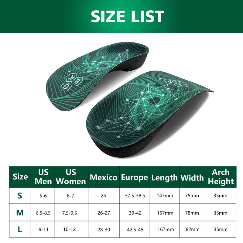 [Australia] - Plantar Fasciitis Orthotic Shoe Insoles, QBK High Arch Support Inserts for Dispersal Heel Pressure and Pain Relief，M Green M M:(Men6.5-8.5/Women7.5-9.5) 