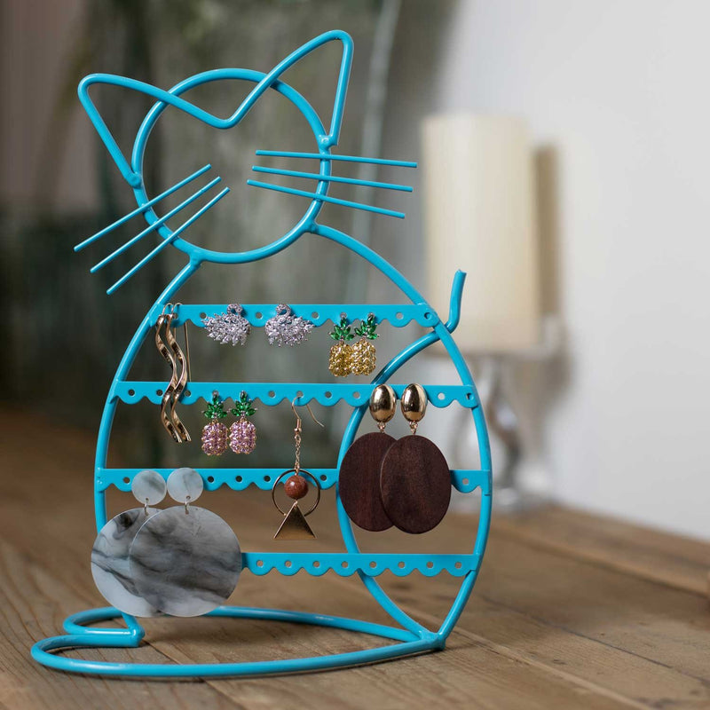 [Australia] - Earring Holder Stand Earring Holder Organizer with B'onus | earring holder for girls in cat shape Blue 