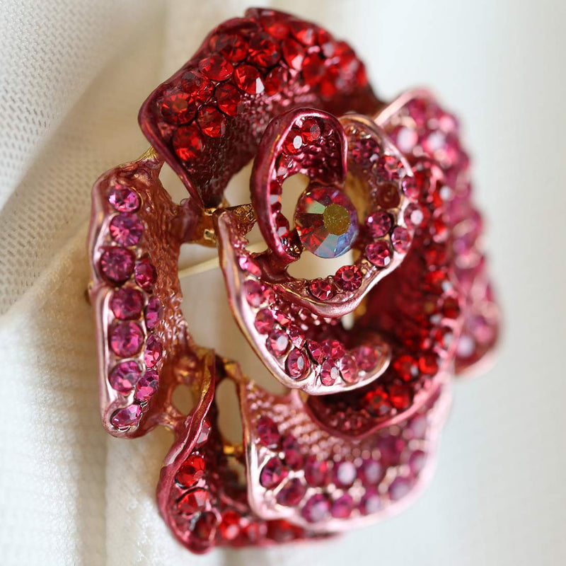 [Australia] - Connie Cloris Women's Crystal Rhinestone Blooming Beautiful Rose Flower Brooch Pin Red 