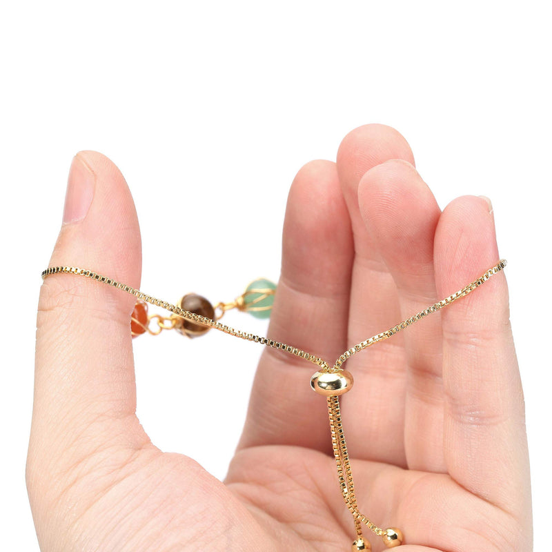 [Australia] - Jovivi 7 Chakra Stones Bracelets for Women Girls Adjustable 14K Gold Wire Wrapped 8mm Natural Round Gemstone Beads Reiki Healing Crystal Stretch Ankle Bracelet Yoga Energy Balancing 