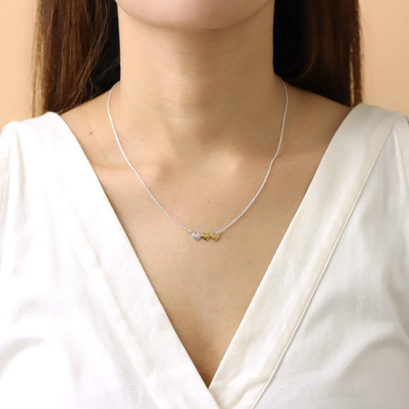 [Australia] - Boma Jewelry Sentiments Collection Daughters Sterling Silver Three Hearts with 14kt Rose and Yellow Gold Vermeil Necklace, 18 Inches 