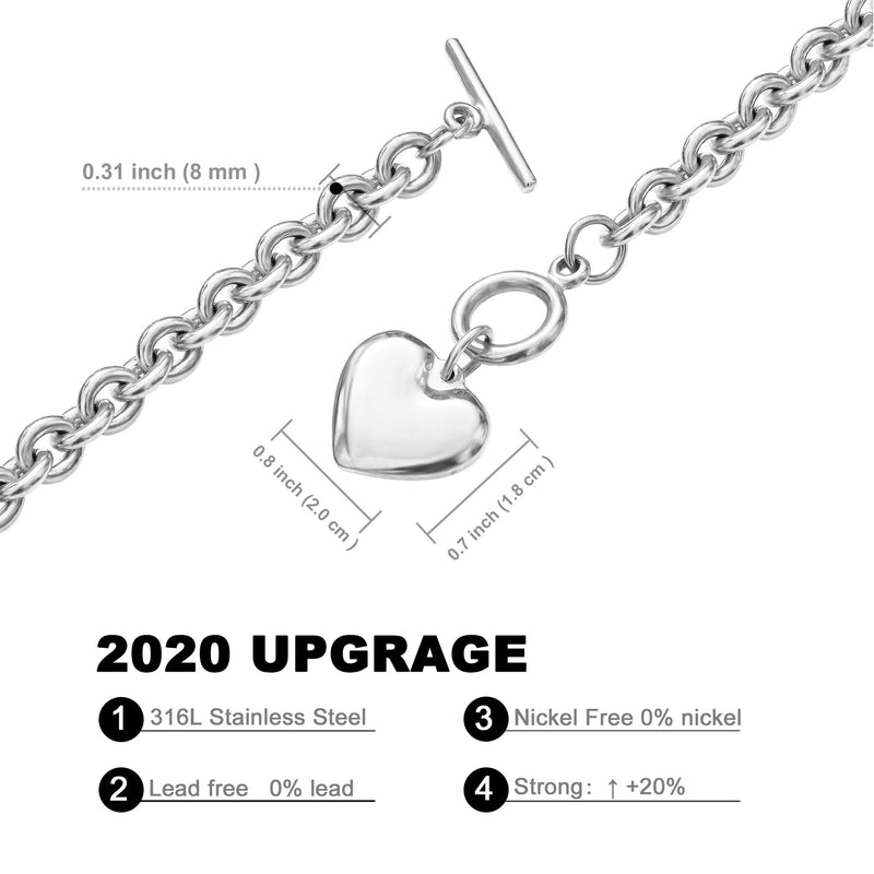 [Australia] - W/W Lifetime Heart Chain Necklace + Heart Bracelet for Women Girls Love Charm Toggle Chain Jewelry Set Stainless Steel 18K Gold/Silver Valentines Gifts White 18" necklace+8" bracelet 