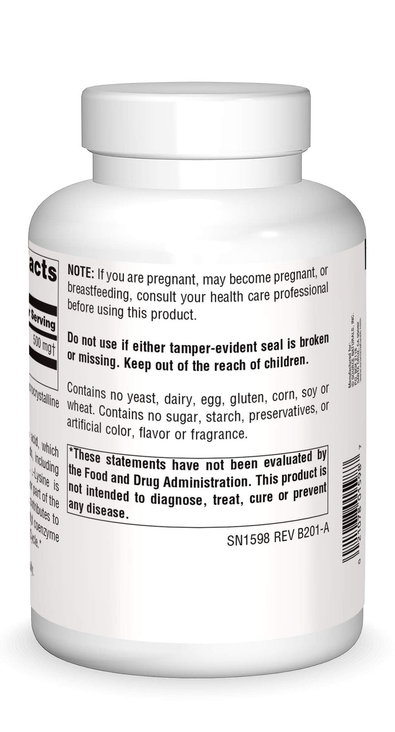 [Australia] - Source Naturals L-Lysine Free Form -Amino Acid Supplement Supports Energy Formation & Collagen - 200 Capsules 