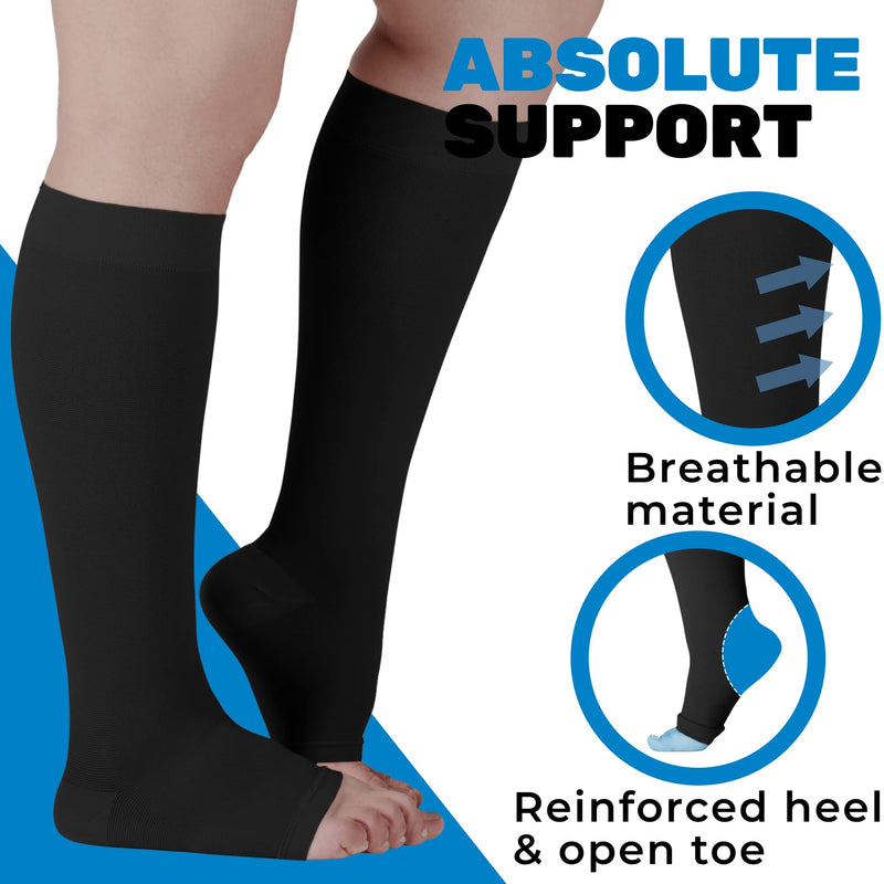 [Australia] - Absolute Support Compression Stockings for Women and Men 20-30 mmHg Open Toe - Opaque Support Hose to Improve Circulation Varicose Veins Swelling Edema Recovery Nursing - Black, Medium 