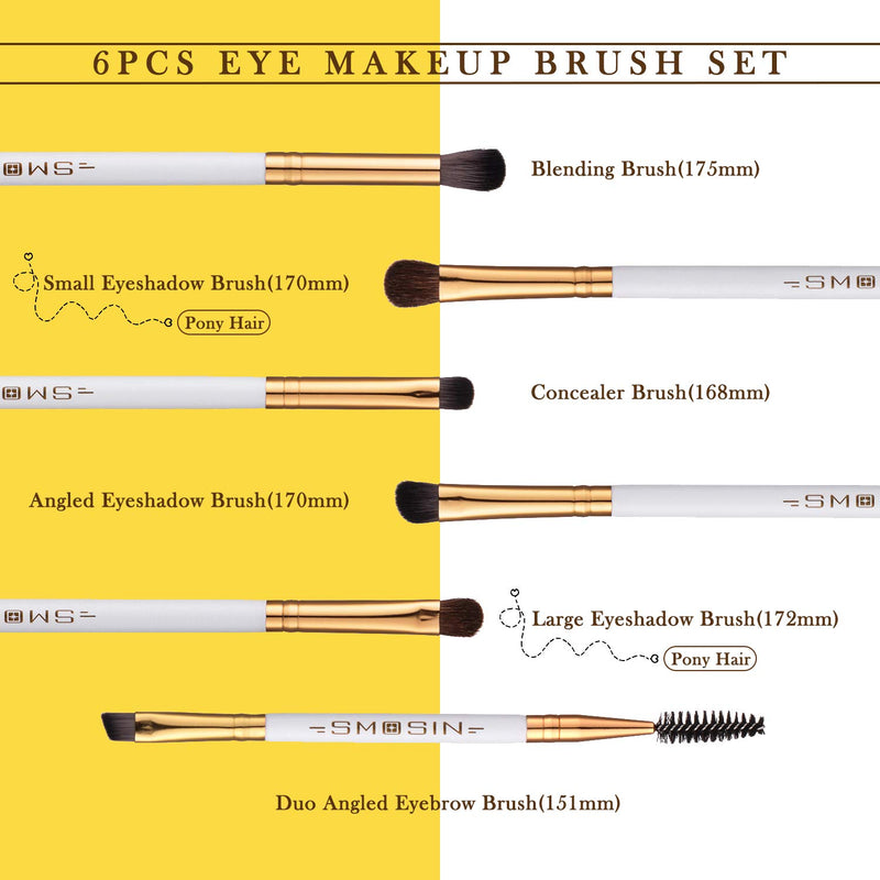 [Australia] - Eyebrow Brush Set, SMOSIN 6 Pieces Eyeshadow Brush Professional Eye Brow Brushes Kit, Portable Blending Brushes White 