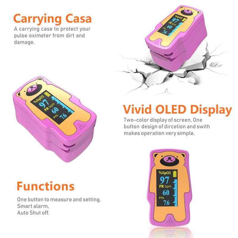 [Australia] - Finger Pulse oximeter fingertip for Children, Portable Blood Oxygen Saturation Monitor, (not for Newborn/Infant) (Pink) 