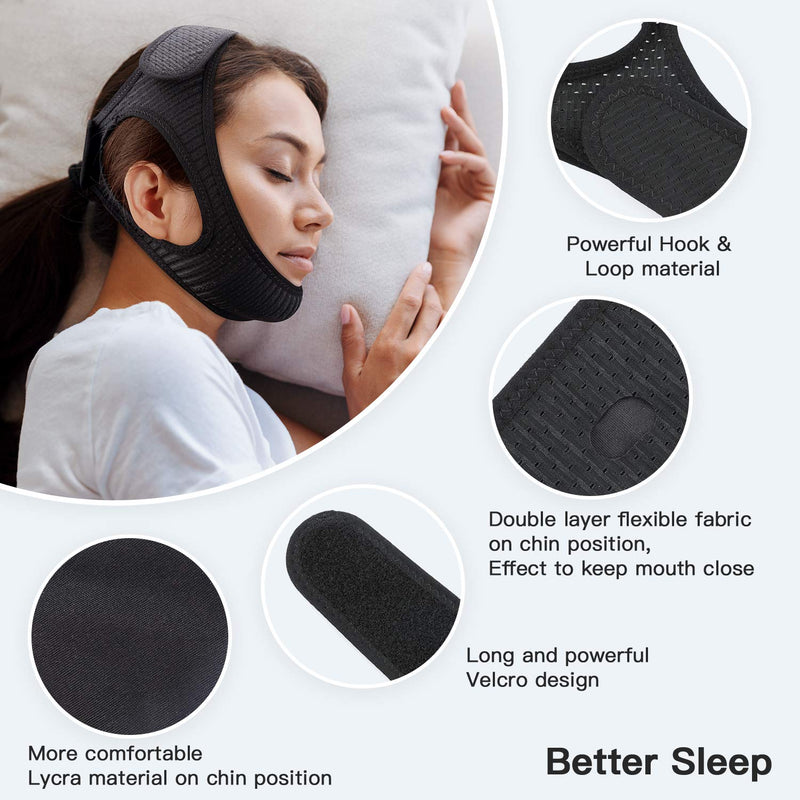 [Australia] - Anti Snore Chin Strap [Upgraded 2022], Vosaro Snoring Solution Effective Anti Snore Device, Adjustable and Breathable Stop Snoring Head Band for Men Women, Black 
