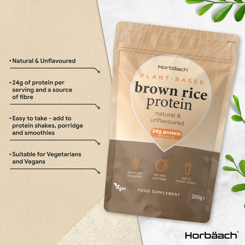 [Australia] - Plant Based Brown Rice Protein | 250g | 24g Protein Per Serving | Unflavoured Wheat Free Supplement | Suitable for Vegetarians and Vegans | by Horbaach 