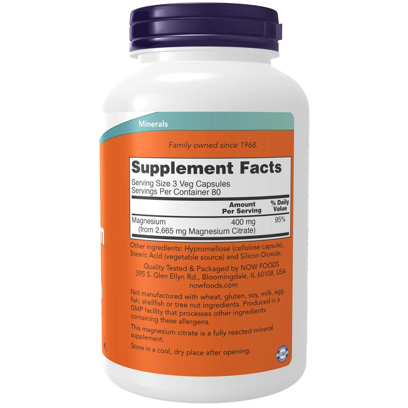 [Australia] - NOW Supplements, Magnesium Citrate, Enzyme Function*, Nervous System Support*, 240 Veg Capsules 