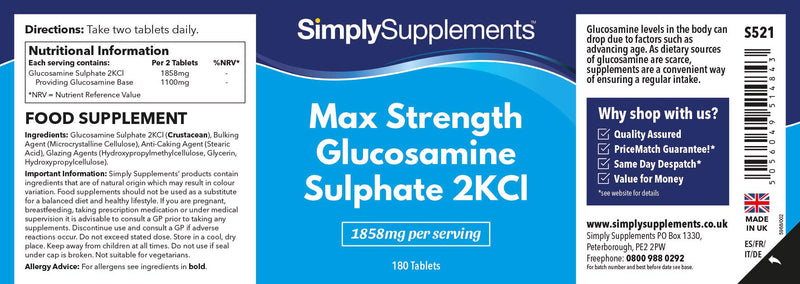 [Australia] - Maximum Strength Glucosamine Sulphate 2KCl | 1858mg Per Serving | 2 x 180 Tablet Bottles = 360 Tablets Total | Manufactured in The UK 