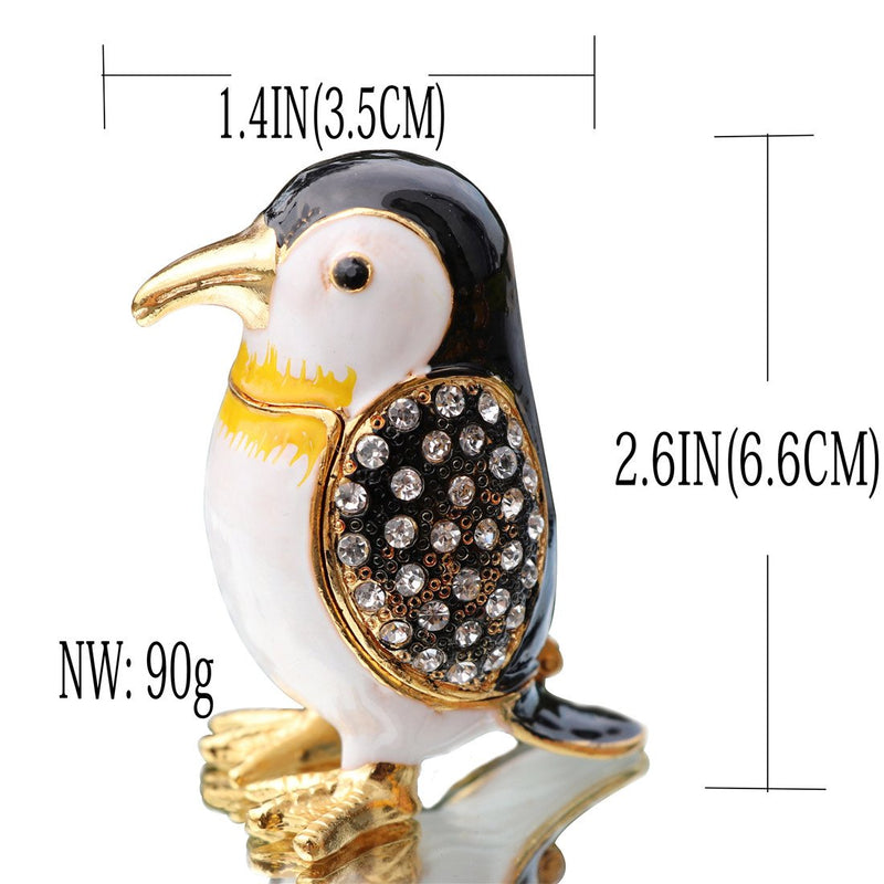 [Australia] - Waltz&F Hand Painted Enameled Decorative Cute penguins Hinged Jewelry Animal Trinket Box Unique Home Decor 
