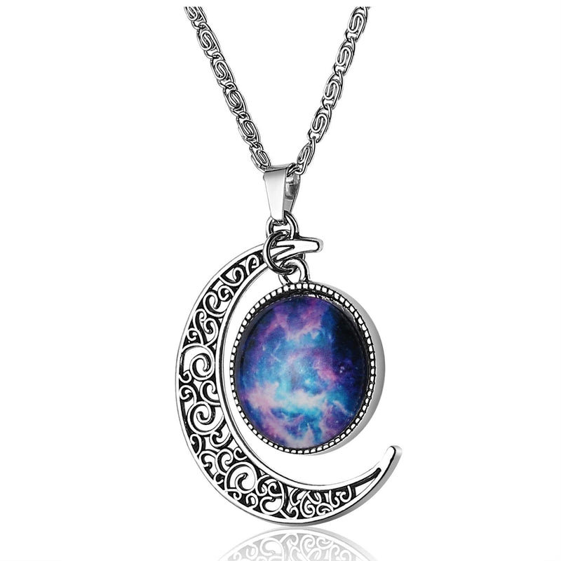 [Australia] - Lcbulu Galaxy Crescent Moon Pendant Necklaces Jewelry for Women Teen Girls 18'' Blue 