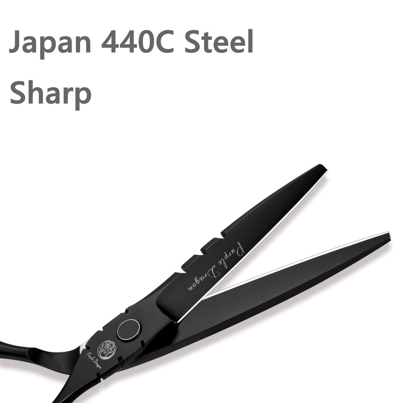 [Australia] - Purple Dragon Professional Japan 440C Hair Salon Cutting Shear and Barber Thinning Scissor Hairdressing Shear Set with Bag 6 Inch Blck 