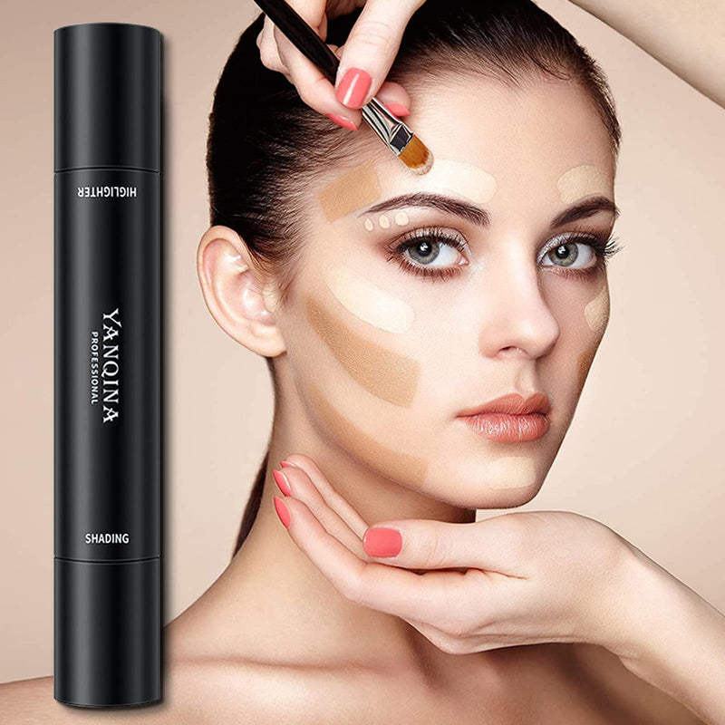 [Australia] - Contour Stick, Highlight Stick, Dual-ended Highlight and Contour Stick, 2 in 1 Body Face Highlighter and Shading Make Up Sticks Foundation Cream (#01(Lvory and Dark Brown)) 