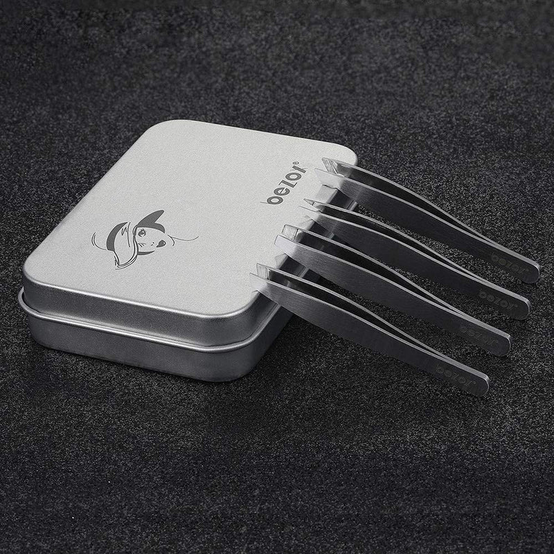 [Australia] - BEZOX Mini Tweezers Set,4 PCS Precise Eyebrow Tweezer Stainless Steel - W/Metal Storage Box 