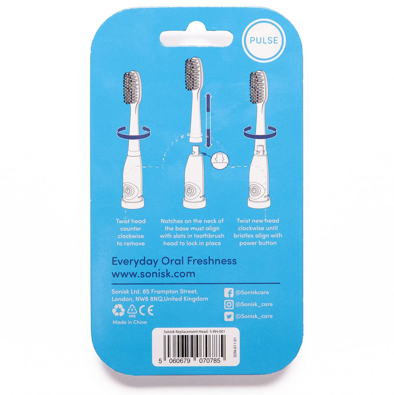 [Australia] - Sonisk Pulse | Electric Toothbrush Heads | 4X Replacement Heads for Sonisk Pulse | Antimicrobial Head | 31,000 Strokes Per Minute 