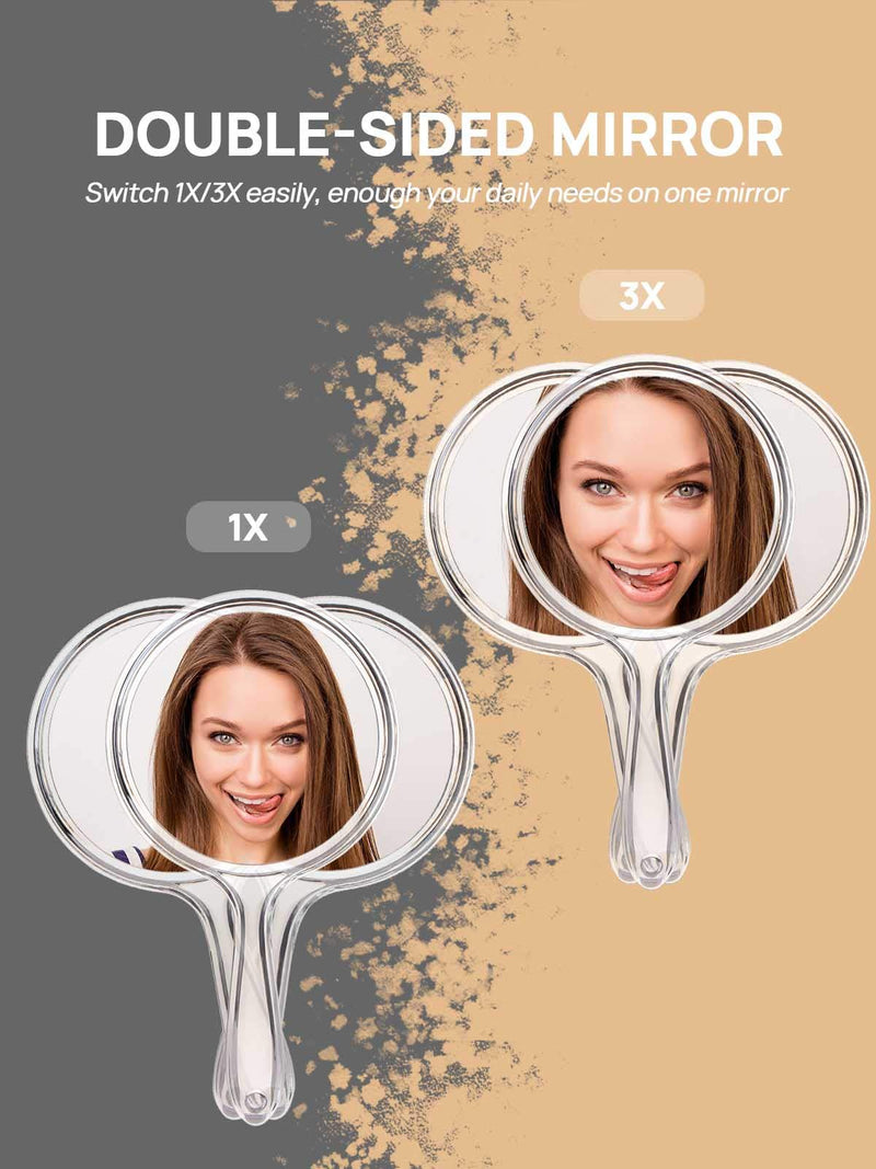 [Australia] - OMIRO Hand Mirror, Double-Sided Handheld Mirror 1X/3X Magnifying Mirror with Handle, Set of 3 (Clear) Clear 