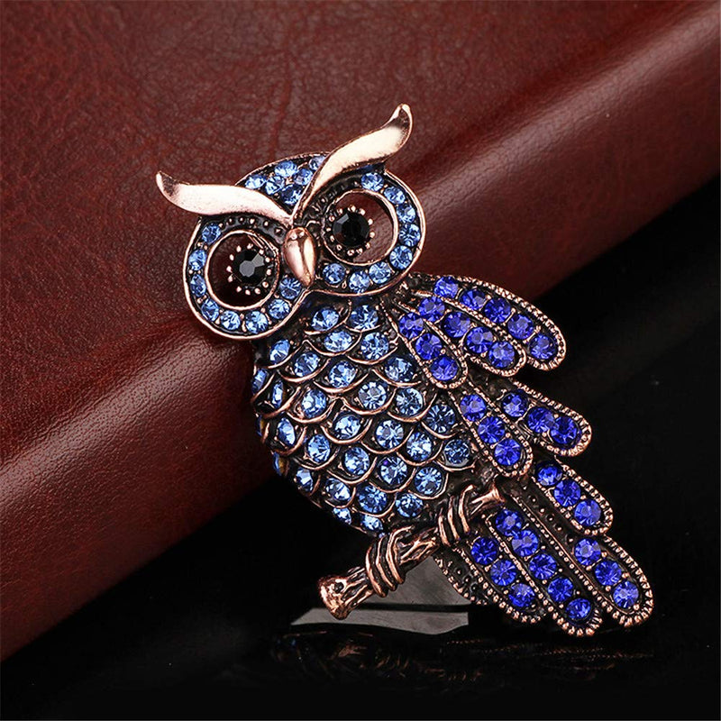 [Australia] - Blue Rhinestone Owl Brooch Vintage Big Eyes Owl Animal Unisex Boutonniere Pins Wedding Party Accessories 