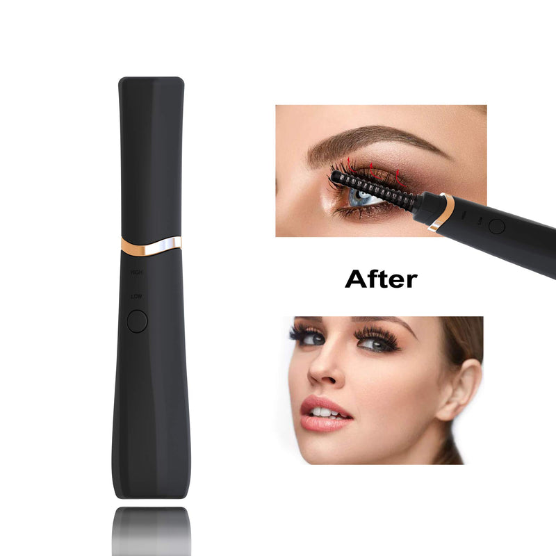 [Australia] - TinWong Portable Heated Electric Eyelash Curler USB Rechargeable Long-Lasting Quick Heating Electric Eyelash Curler Device (Black) Black 