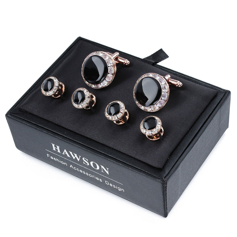 [Australia] - HAWSON Crystal Cuff Links and Studs Set for Mens Tuxedo Shrit Wedding Accessories Rose Gold 