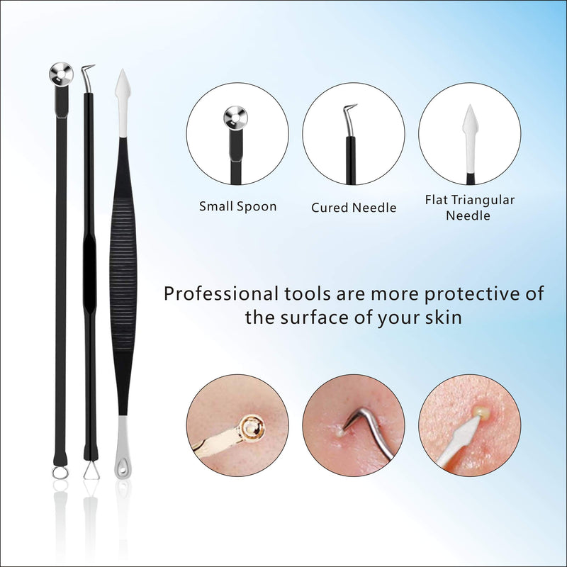 [Australia] - [New]Blackhead Remover Tool 11PCS, Ybaoo Professional Pimple Popper Tool Kit - Treatment for Blackheads, Pimples, Whiteheads and Zit Popper and Metal Case (Black) 